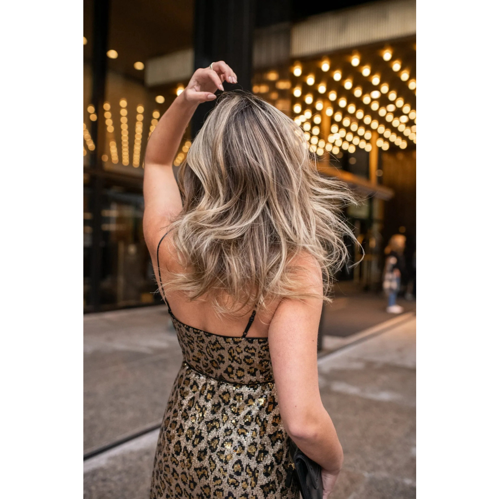 Aidan AIDAN MATTOX Leopard Sequin Wrap Dress Gown $285 - Size 0 / XS - Picture 12 of 14